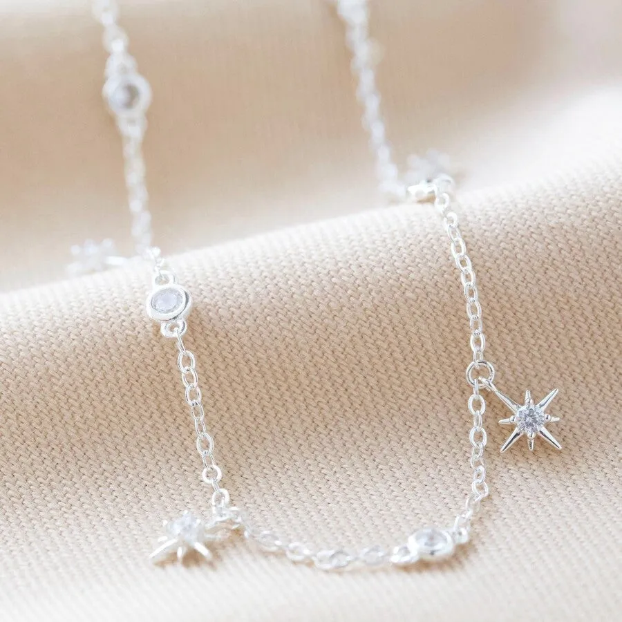 Crystal Star Charm Choker Necklace in Silver