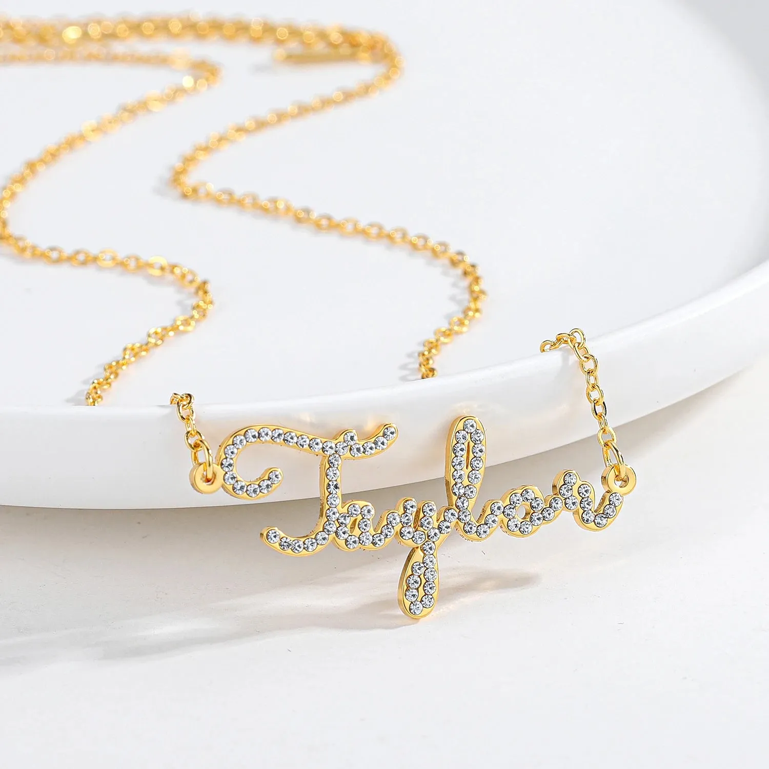 Custom Crystal Name Necklace For Women Iced Out Letter Diamond Nameplate