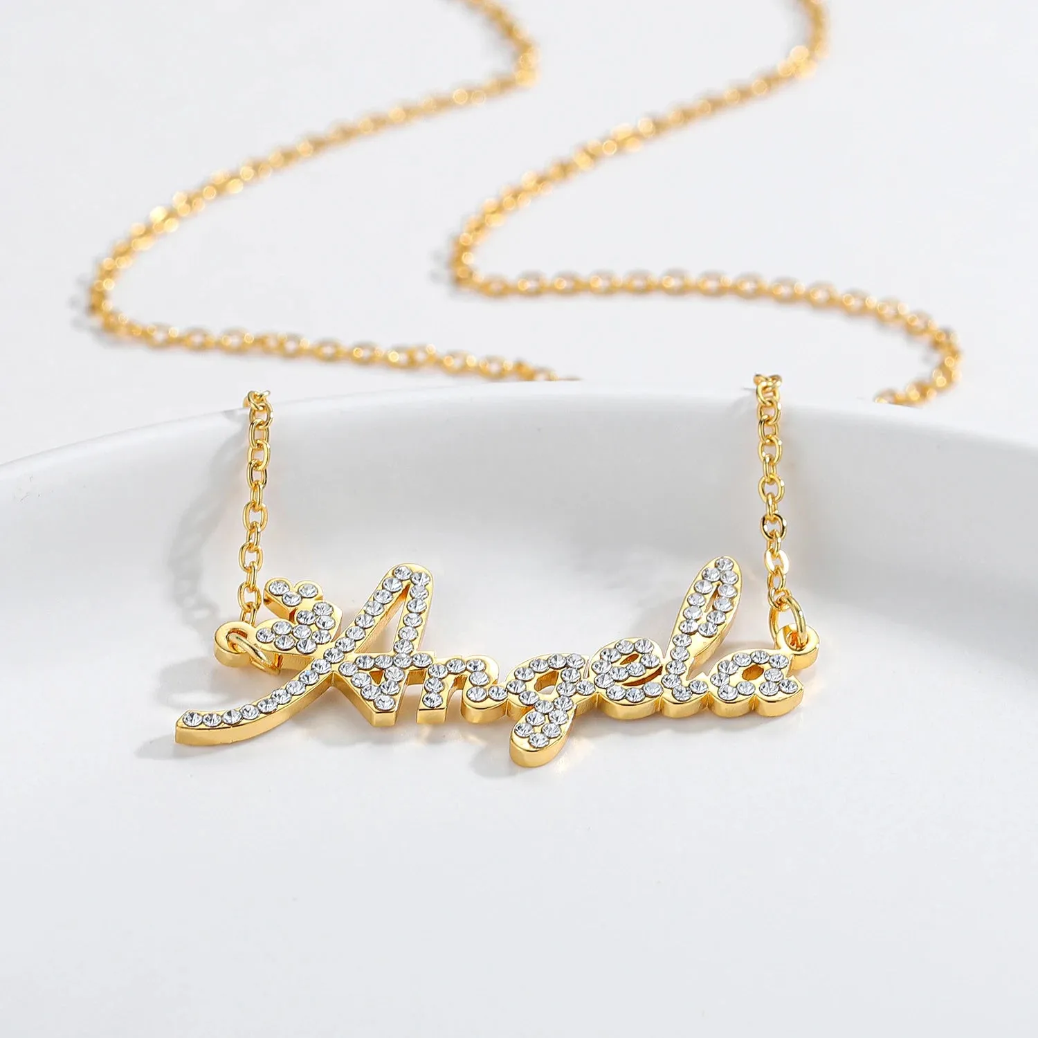 Custom Crystal Name Necklace For Women Iced Out Letter Diamond Nameplate