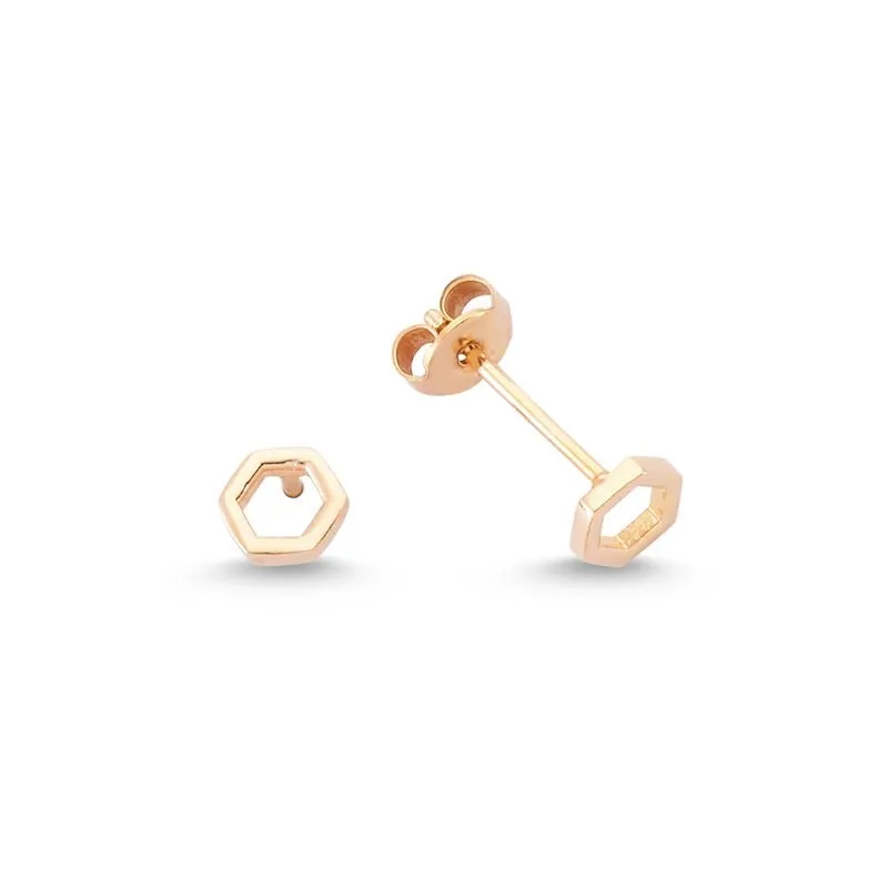 Dainty Silver Simple Minimalist Hexagon Studs Earring