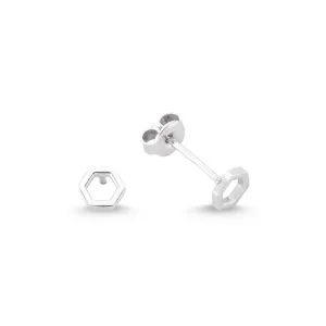 Dainty Silver Simple Minimalist Hexagon Studs Earring