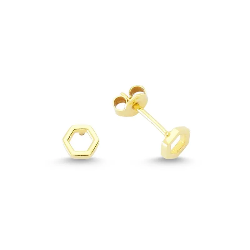 Dainty Silver Simple Minimalist Hexagon Studs Earring