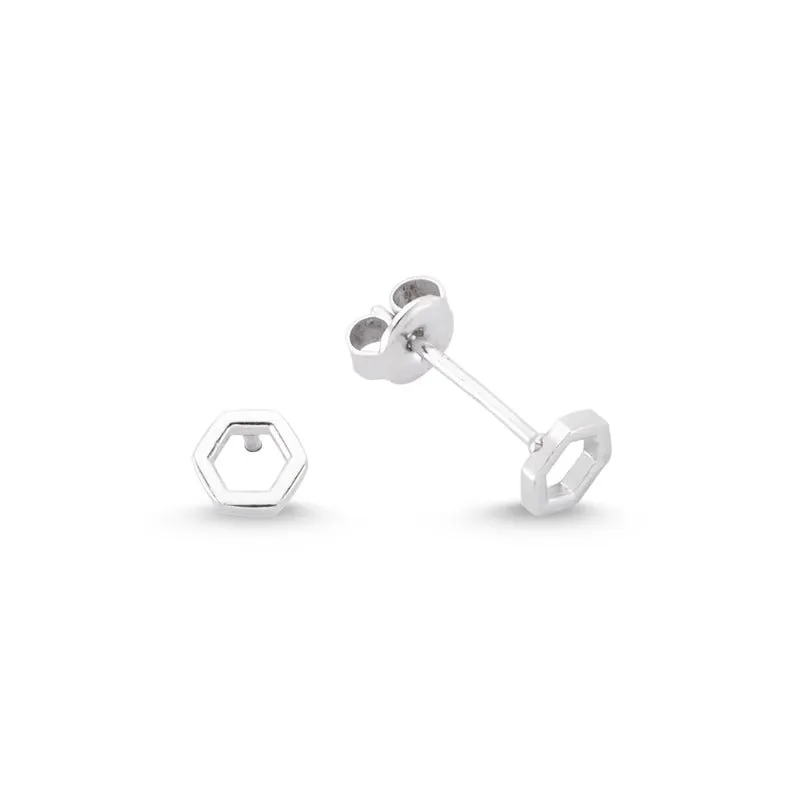 Dainty Silver Simple Minimalist Hexagon Studs Earring