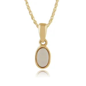 Damen 375 Gold 9ct Gelbgold Oval Opal Classic Blende Anhänger Set Weiß 45cm