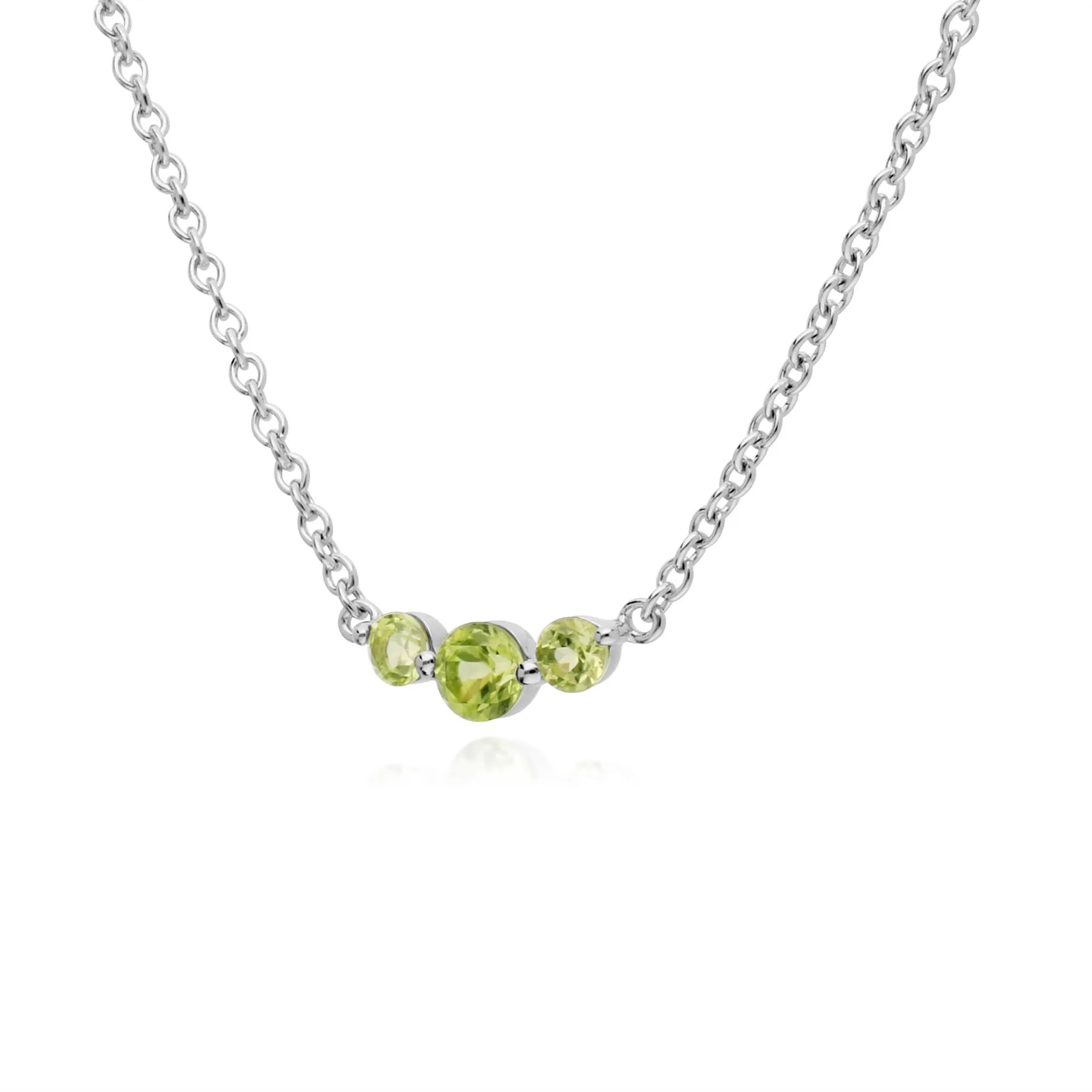 Damen Sterlingsilber Drei Stein Peridot Rund Farbverlauf 45cm Halskette