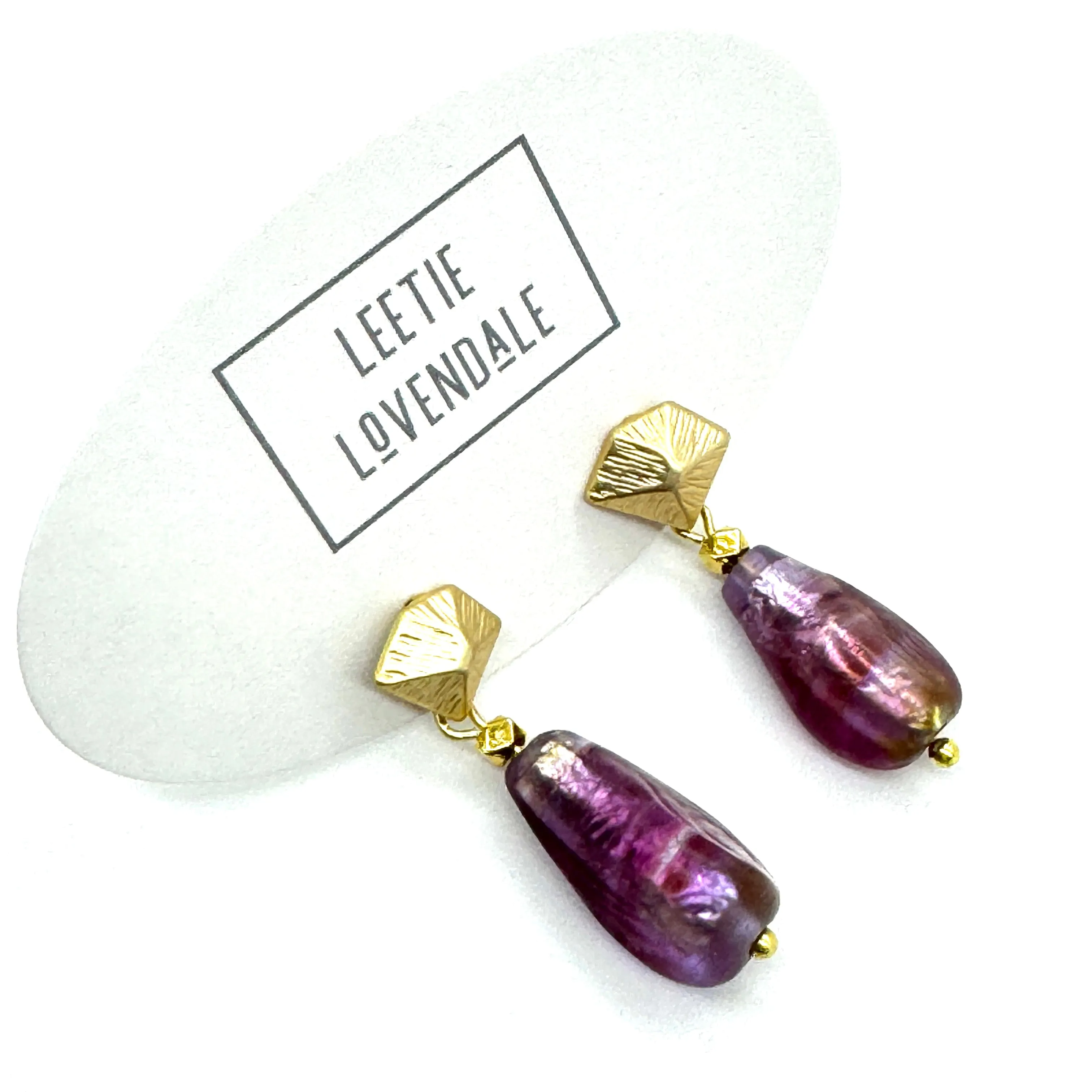 Deep Fuschia & Faceted Gold French Foil Glass Earrings