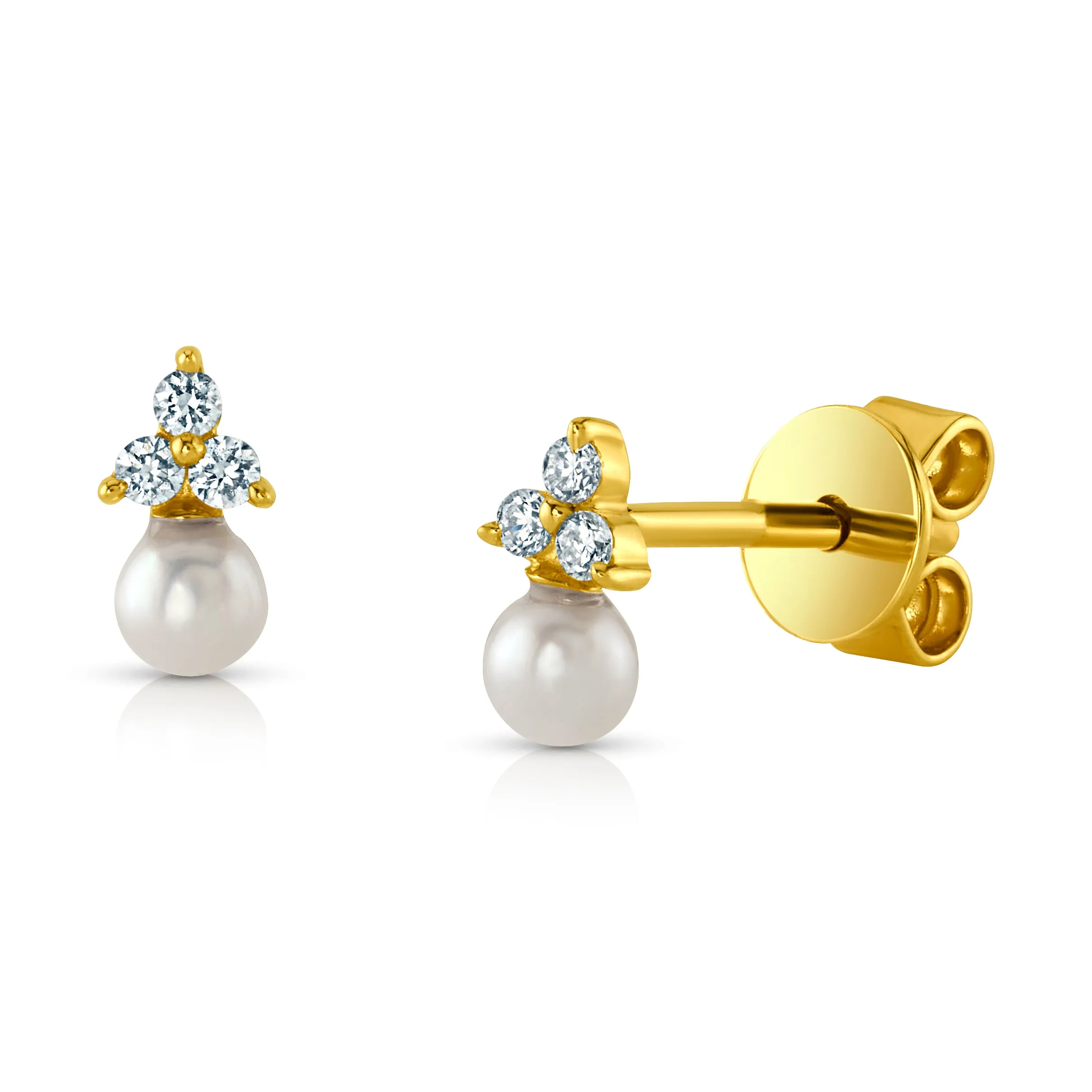 DIAMOND TRIO & PEARL STUDS, 14kt Gold