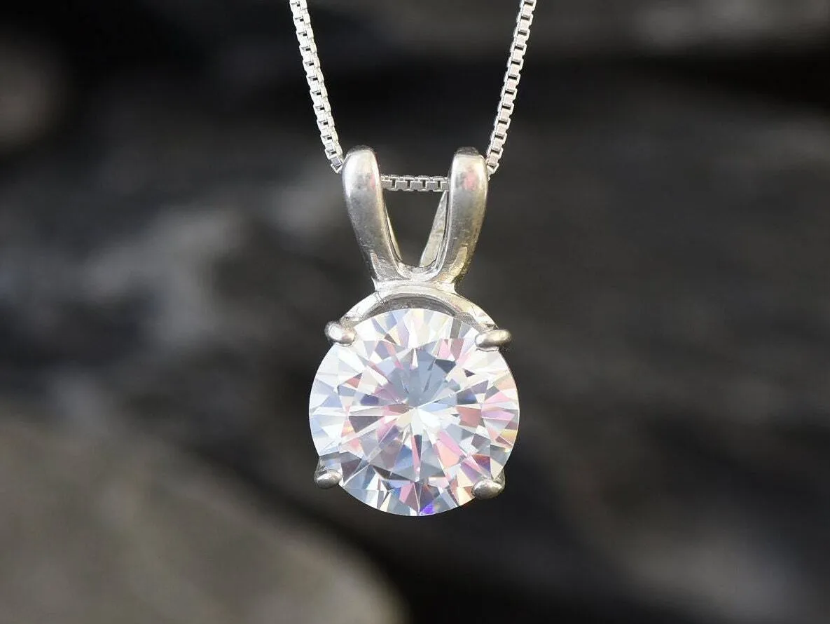 Diamond Vintage Necklace - Round Diamond Pendant - Diamond Solitaire Necklace