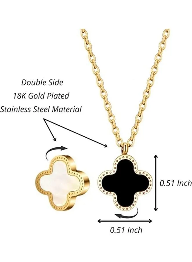 Double Sided Four Leaf Clover Necklace for Women Stainless Steel Lucky 4 Leaf Pendant Jewelry gift for Mother and Daughter