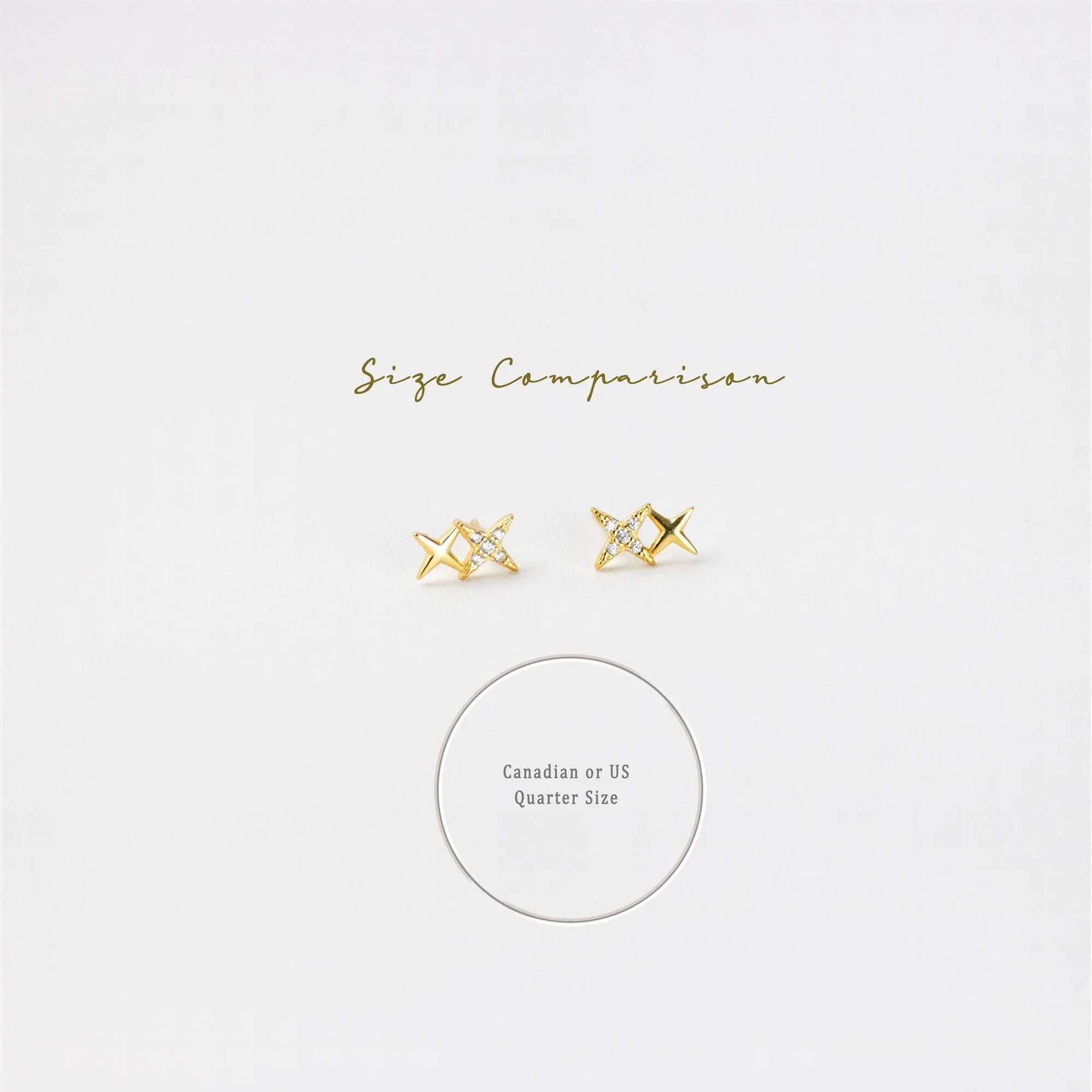 Double Star Studs Earrings, Starburst Pave CZ Studs, Tiny Celestial, Dainty Stacking Earrings, Gold, Silver SHEMISLI SS038