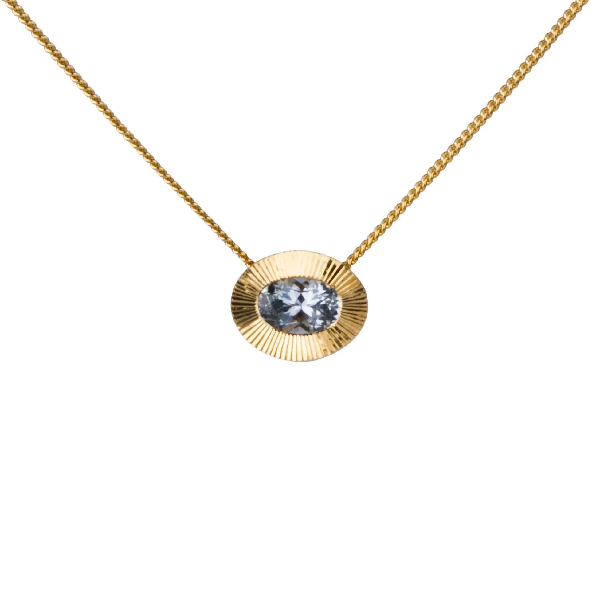 East-West Oval Aurora Necklace with Silver Montana Sapphire in Yellow Gold