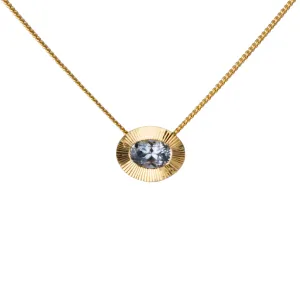 East-West Oval Aurora Necklace with Silver Montana Sapphire in Yellow Gold