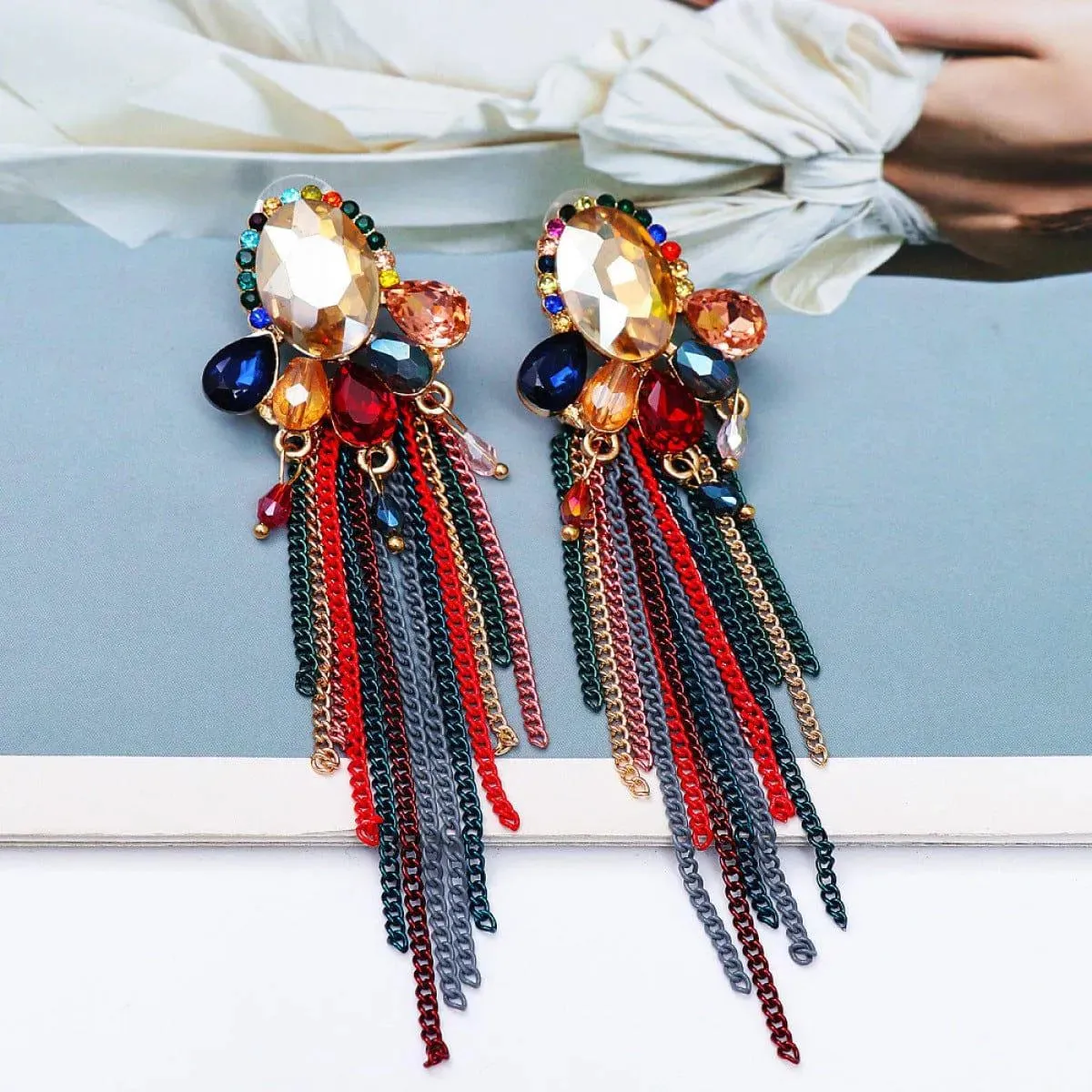 Elegant Geometric Chain Fringe Stud Dangle Earrings