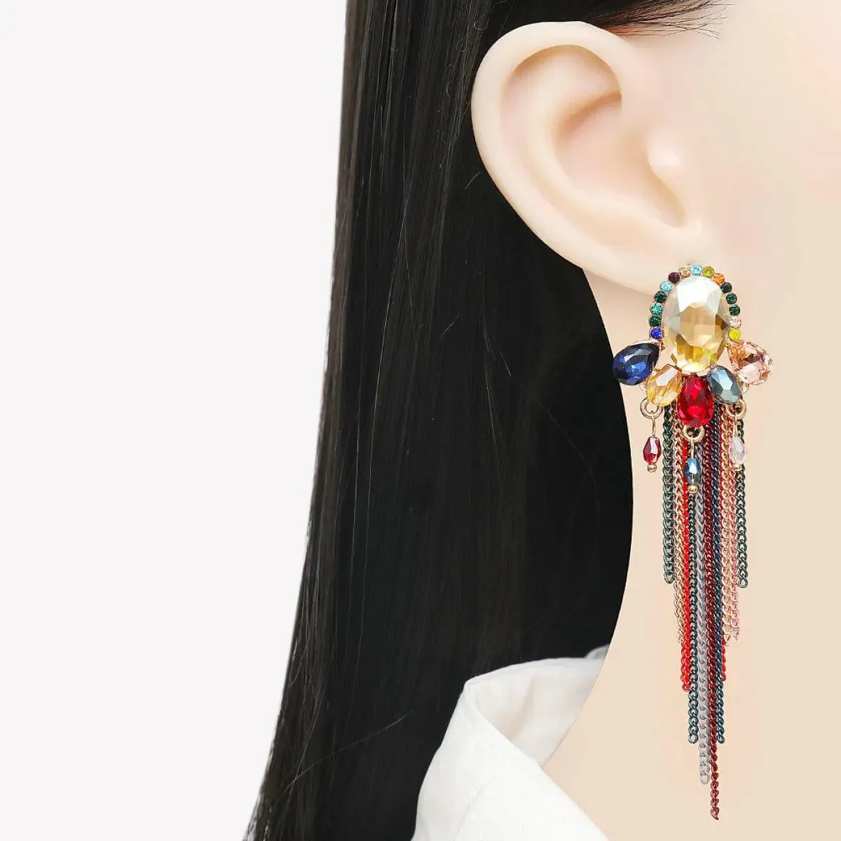 Elegant Geometric Chain Fringe Stud Dangle Earrings