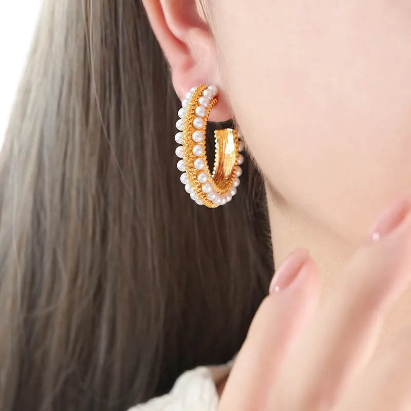 Elegant Gold-Plated Irregular Pearl Earrings for Women