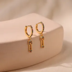 Elegant Gold-Plated Multi-Stone Hoop Earrings-jlt11732