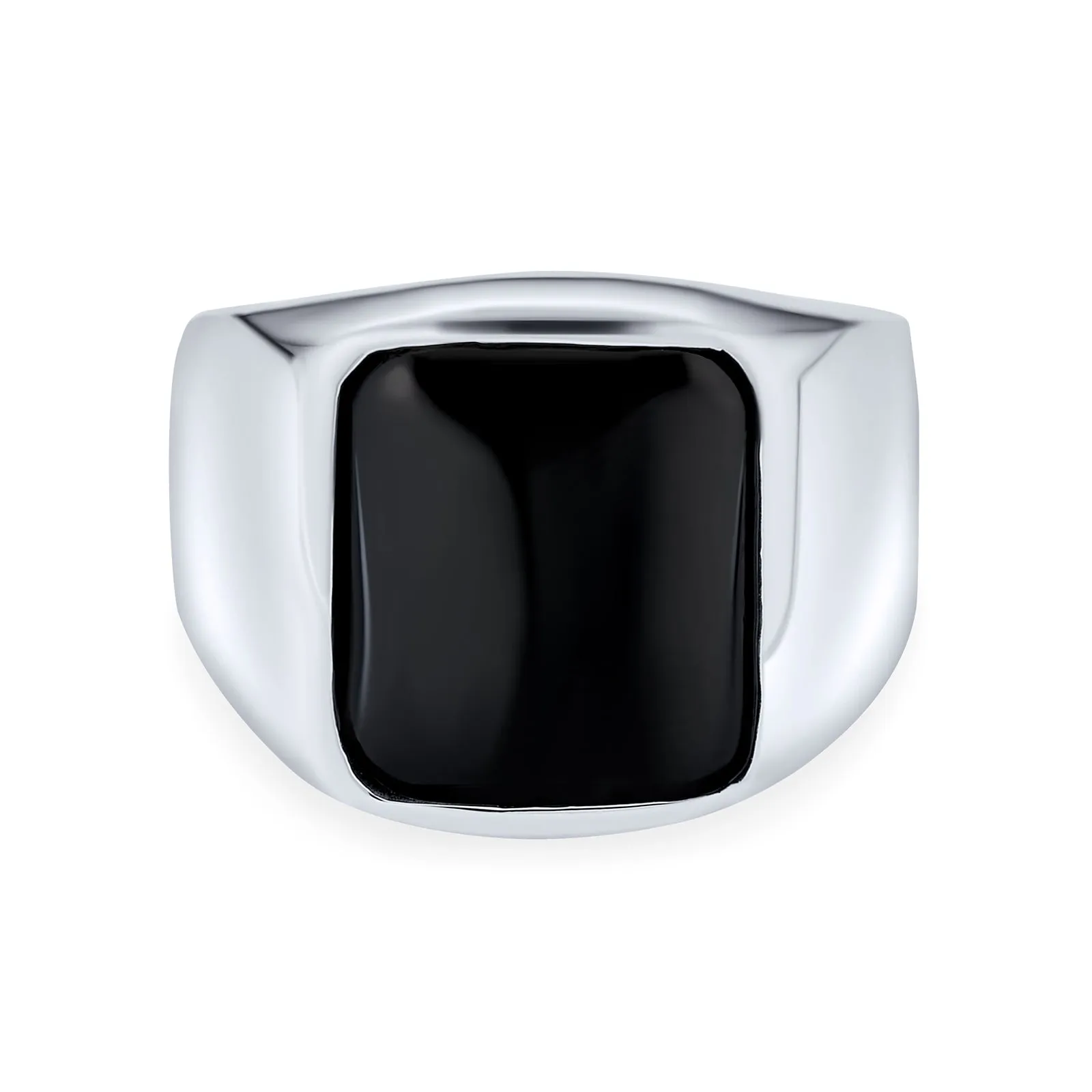 Elegant Mens Silver Ring with Black Onyx Gemstone Geometric Rectangle Signet Sterling Silver