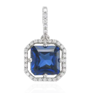 Elegant Sparkling Sapphire Blue Pendant with Halo