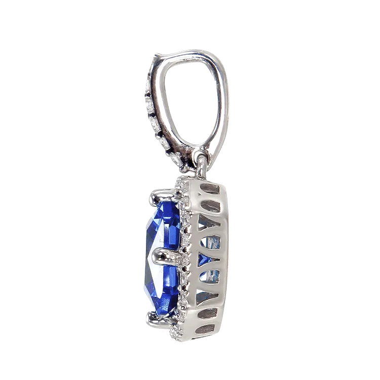 Elegant Sparkling Sapphire Blue Pendant with Halo