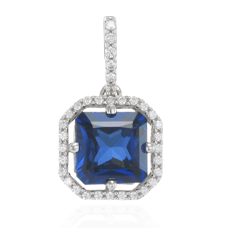 Elegant Sparkling Sapphire Blue Pendant with Halo