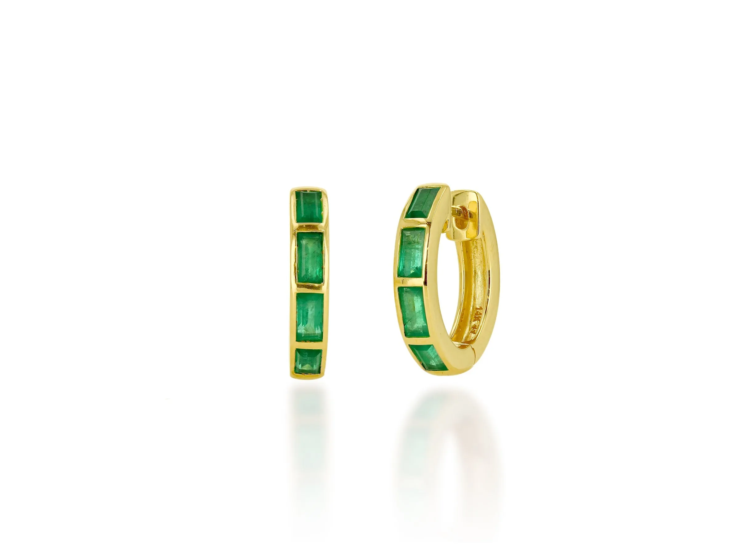 Emerald Baguette Huggie Earrings