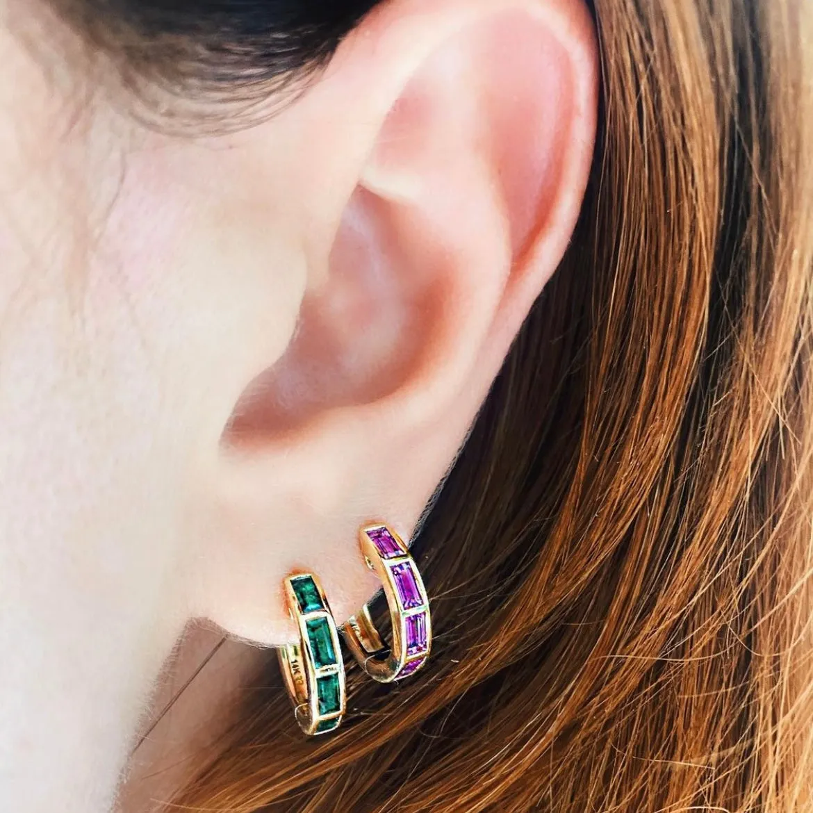 Emerald Baguette Huggie Earrings