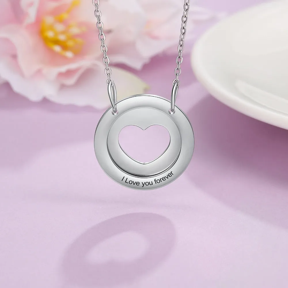 Engraving Heart Circle Pendant Necklaces