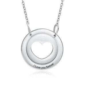 Engraving Heart Circle Pendant Necklaces