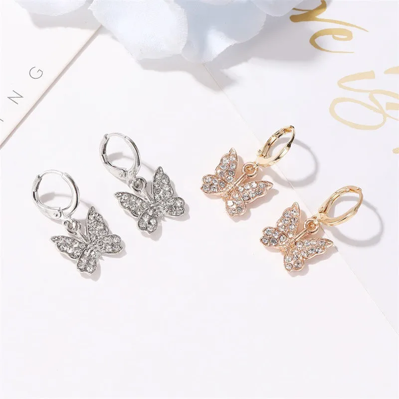 Fashion Full Diamond Butterfly Earrings Temperament Elegant