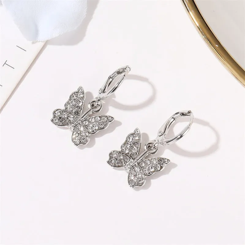 Fashion Full Diamond Butterfly Earrings Temperament Elegant