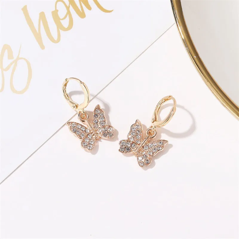 Fashion Full Diamond Butterfly Earrings Temperament Elegant