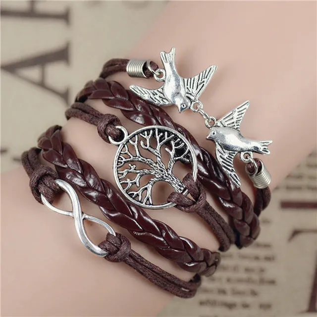 Fashion Vintage Infinity Anchor Hook Artificial Leather Bracelet Men Women Steering-Wheel Bracelets & Bangles Jewelry 2pcs/lot