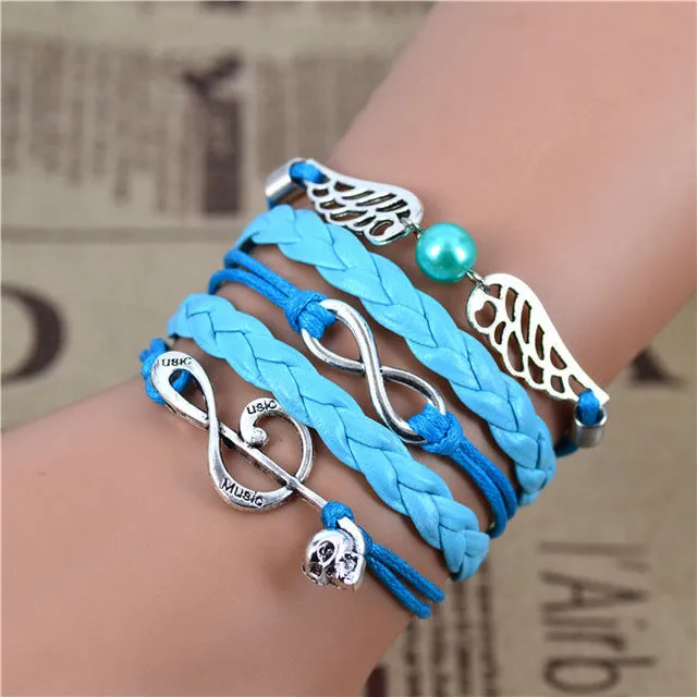 Fashion Vintage Infinity Anchor Hook Artificial Leather Bracelet Men Women Steering-Wheel Bracelets & Bangles Jewelry 2pcs/lot