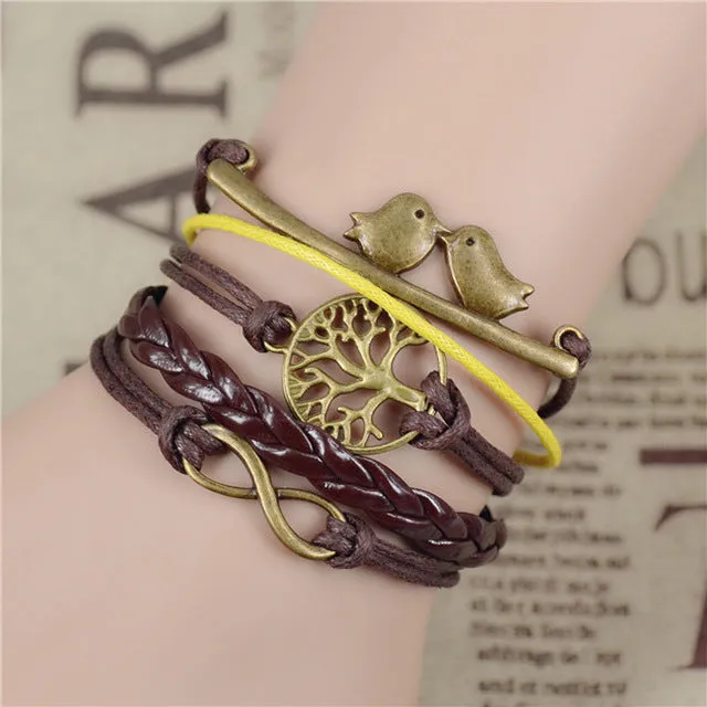 Fashion Vintage Infinity Anchor Hook Artificial Leather Bracelet Men Women Steering-Wheel Bracelets & Bangles Jewelry 2pcs/lot