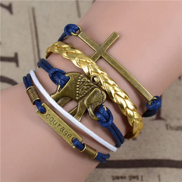 Fashion Vintage Infinity Anchor Hook Artificial Leather Bracelet Men Women Steering-Wheel Bracelets & Bangles Jewelry 2pcs/lot