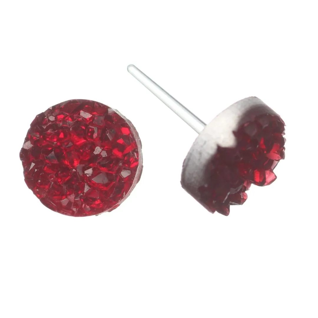 Faux Crystal Druzy Studs Hypoallergenic Earrings for Sensitive Ears Made with Plastic Posts