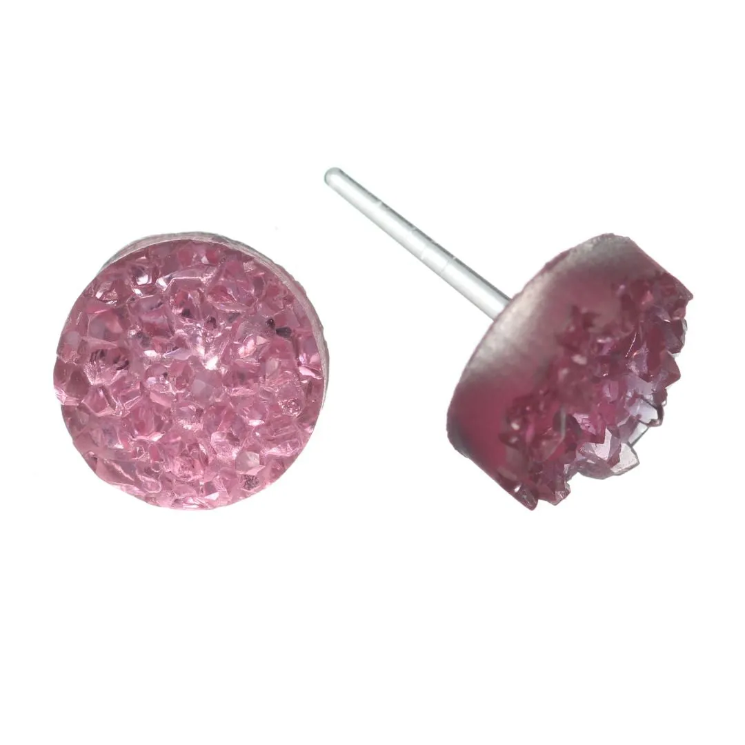 Faux Crystal Druzy Studs Hypoallergenic Earrings for Sensitive Ears Made with Plastic Posts