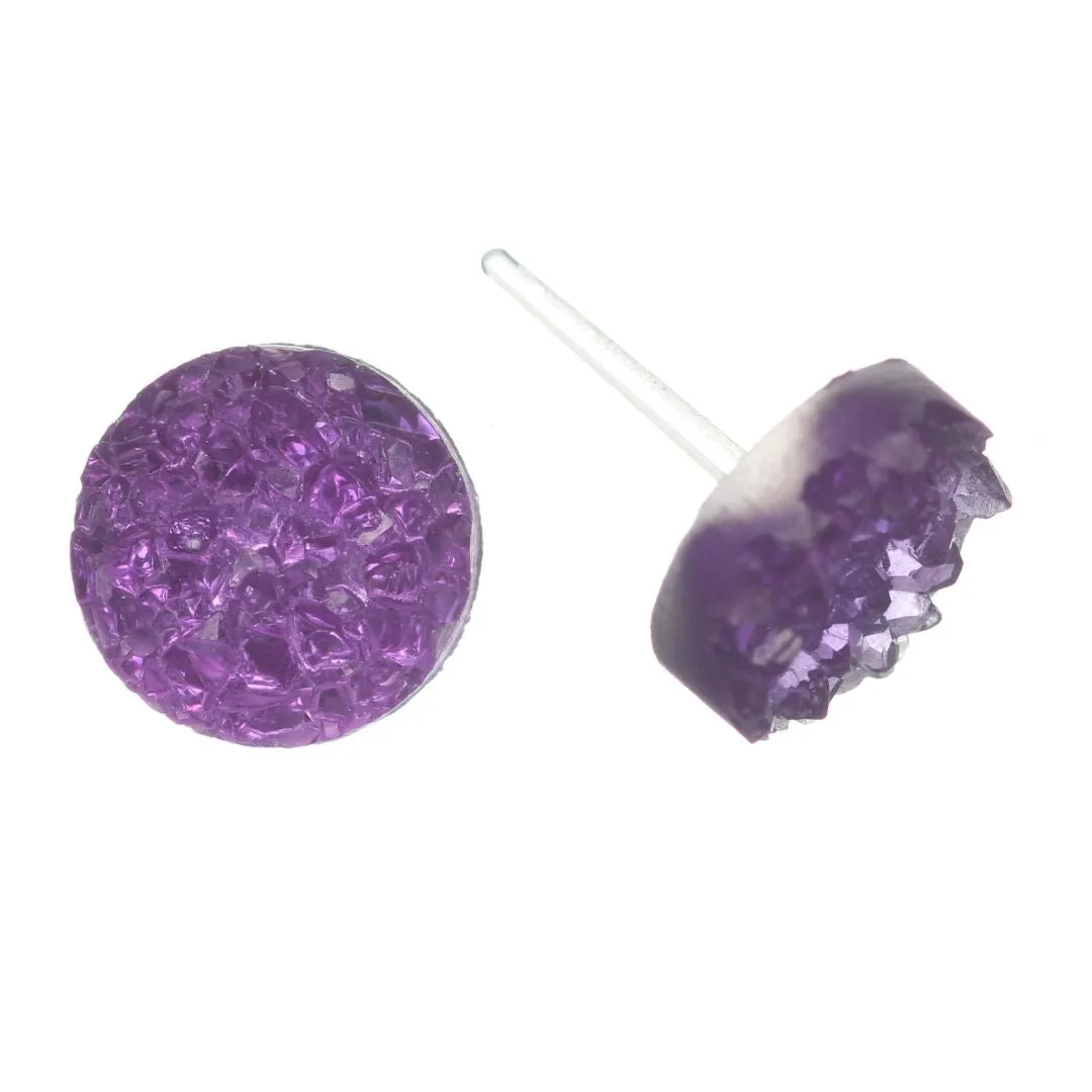 Faux Crystal Druzy Studs Hypoallergenic Earrings for Sensitive Ears Made with Plastic Posts