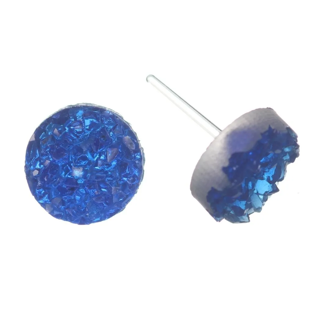 Faux Crystal Druzy Studs Hypoallergenic Earrings for Sensitive Ears Made with Plastic Posts