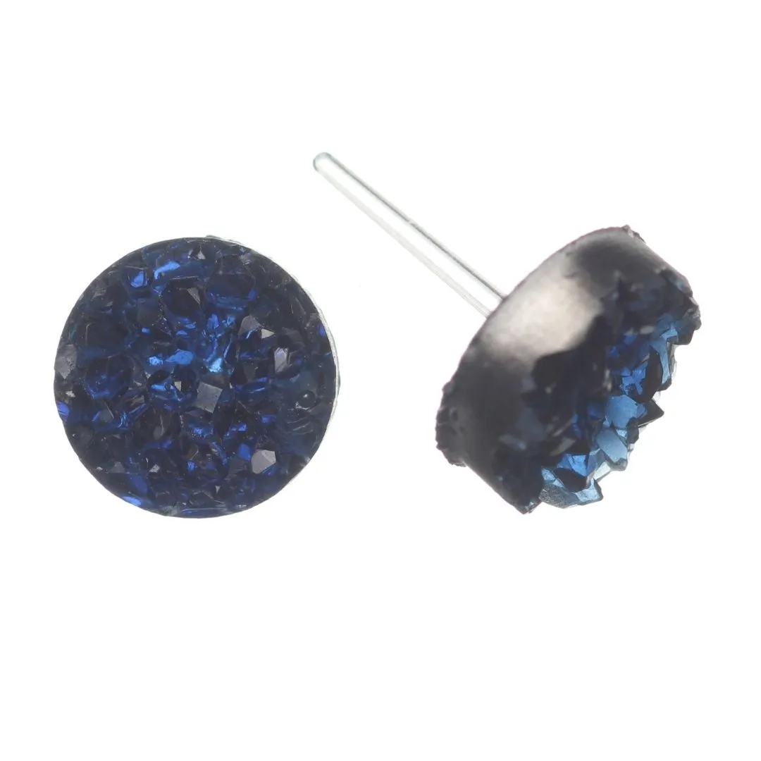 Faux Crystal Druzy Studs Hypoallergenic Earrings for Sensitive Ears Made with Plastic Posts