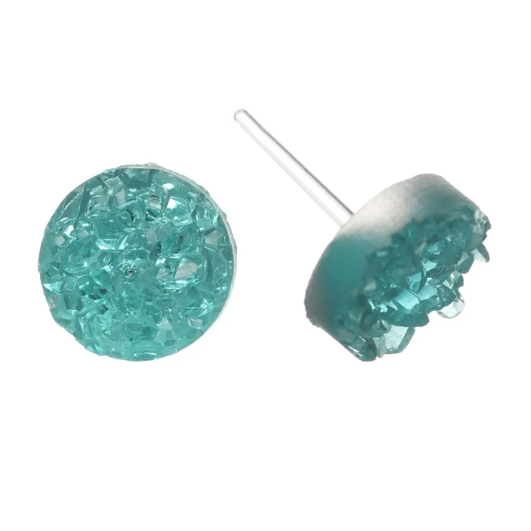 Faux Crystal Druzy Studs Hypoallergenic Earrings for Sensitive Ears Made with Plastic Posts