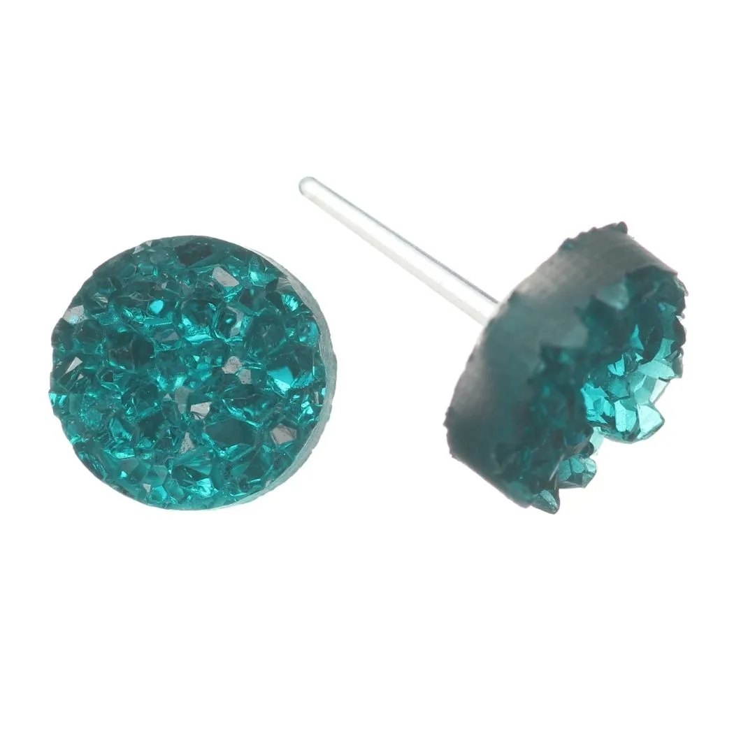 Faux Crystal Druzy Studs Hypoallergenic Earrings for Sensitive Ears Made with Plastic Posts