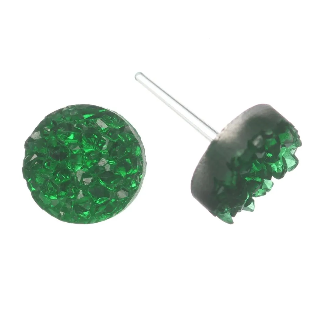 Faux Crystal Druzy Studs Hypoallergenic Earrings for Sensitive Ears Made with Plastic Posts