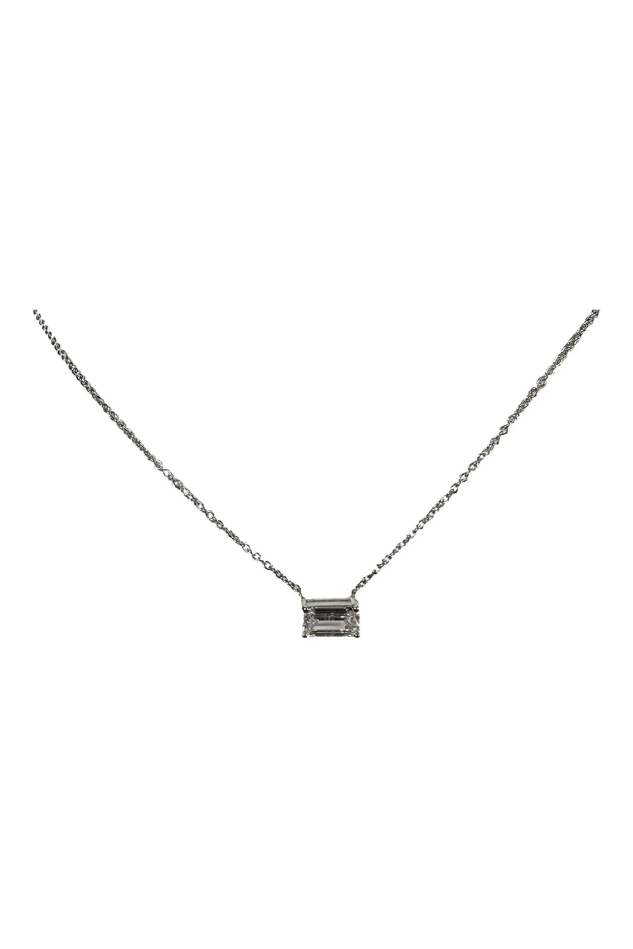 FC Creations Necklace 14K Gold Emerald Cut Diamond Solitaire Pendant Necklace  | White Gold 0.40 Carats