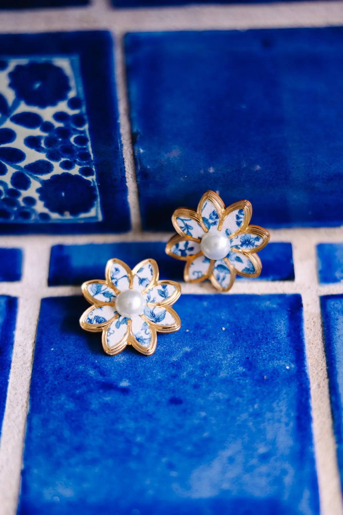 Flowers Of Love Blue Stud Earrings