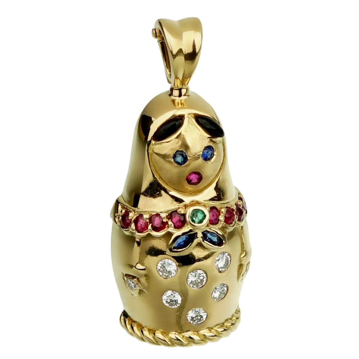 Fred of Paris Matryoshka Diamond Doll Gold Pendant Necklace