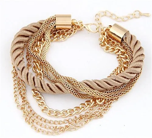 Free Shipping Fashion Multilayer Charm Bracelet Exaggerated Gold Chain Bracelet Femme High Quality Of Handwoven Rope Jewelry