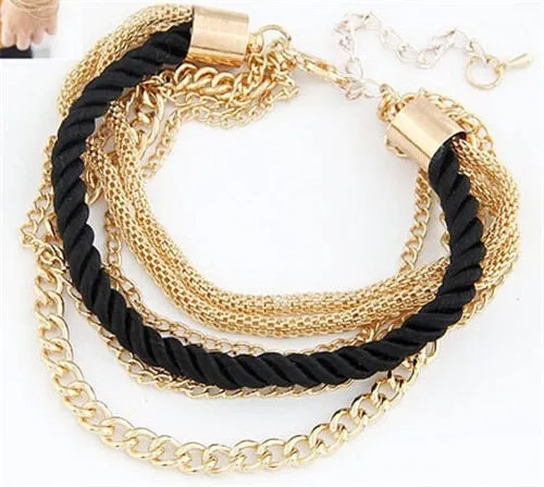 Free Shipping Fashion Multilayer Charm Bracelet Exaggerated Gold Chain Bracelet Femme High Quality Of Handwoven Rope Jewelry