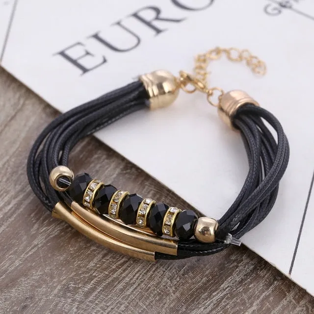 Free Shipping Fashion Multilayer Charm Bracelet Exaggerated Gold Chain Bracelet Femme High Quality Of Handwoven Rope Jewelry