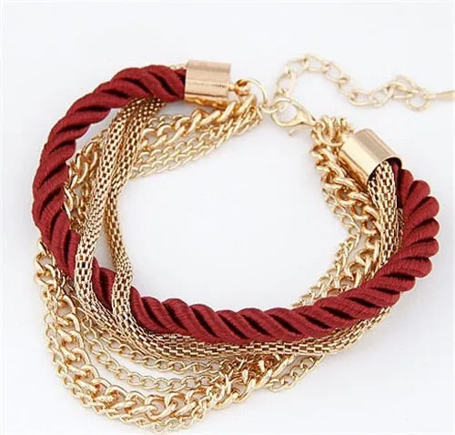 Free Shipping Fashion Multilayer Charm Bracelet Exaggerated Gold Chain Bracelet Femme High Quality Of Handwoven Rope Jewelry